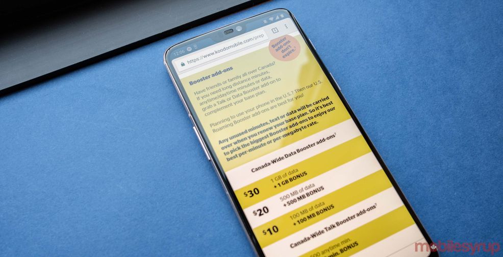 Koodo's Booster webpage