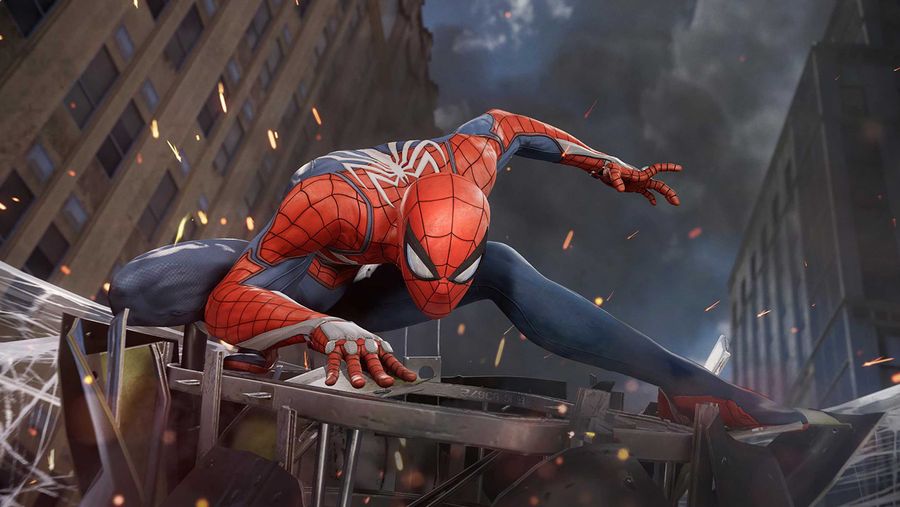 Spider-Man on webbing
