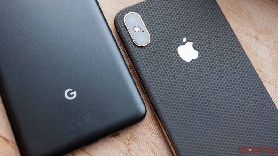 Pixel 2 XL and iPhone XS logo bright