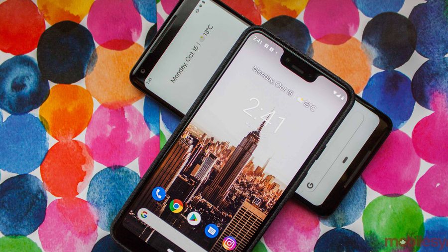 Pixel 3 XL lying on top of Pixel 2 XL