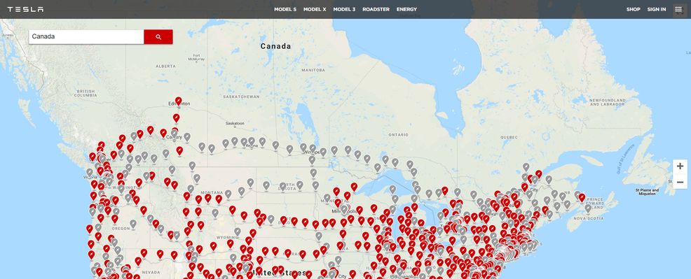 Tesla currently has 23 Superchargers under construction in Canada