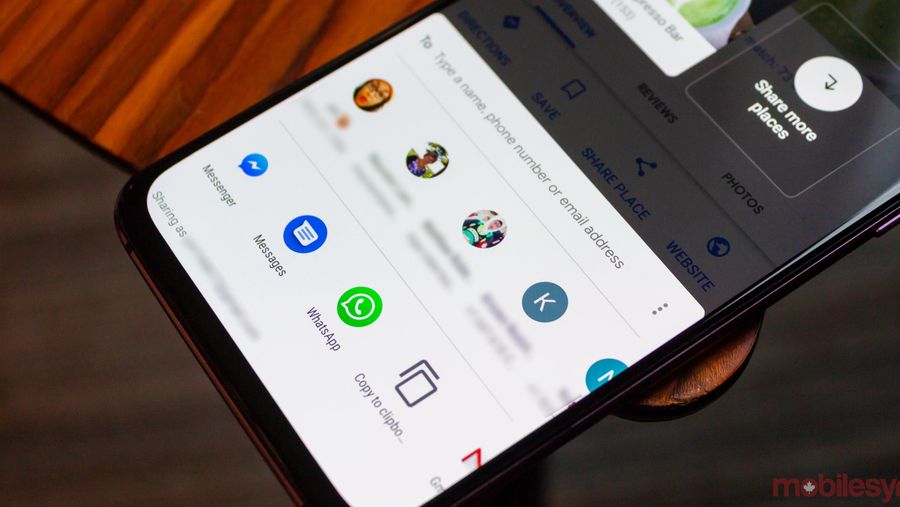 Google Maps new sharing menu