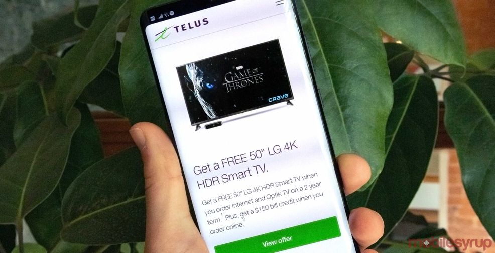 Telus’ Optik TV deal gets subscribers a 50-inch 4K TV or $500 prepaid Visa, both with $150 bill credit