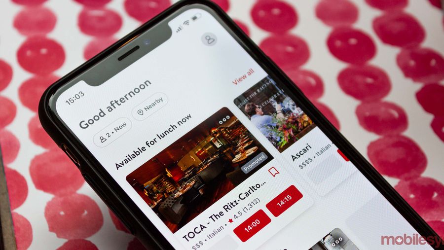 OpenTable app on iOS