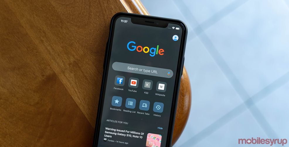 Google Chrome for iOS with dark mode