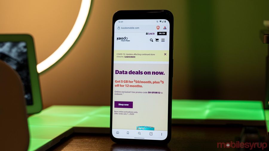 Koodo website on a smartphone