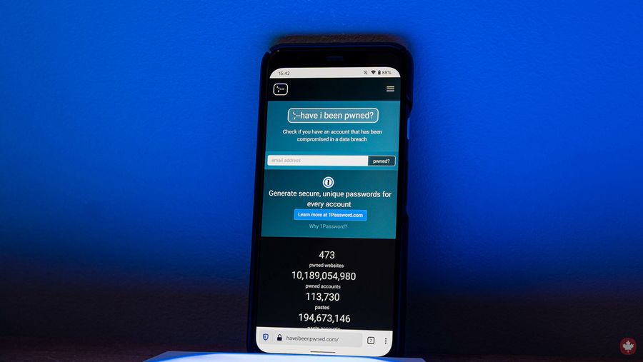 Have I Been Pwned website on Android