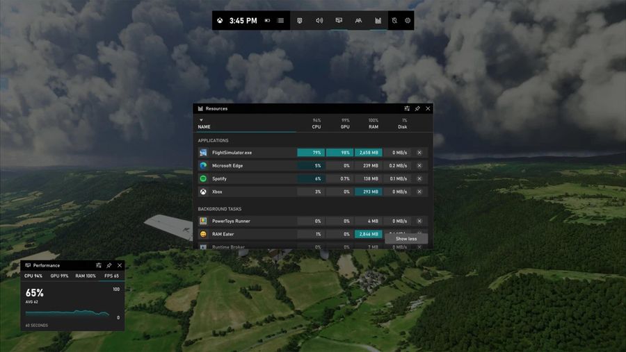 Resource widget on Xbox Game Bar
