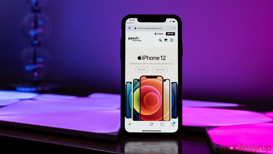 Koodo website on iPhone