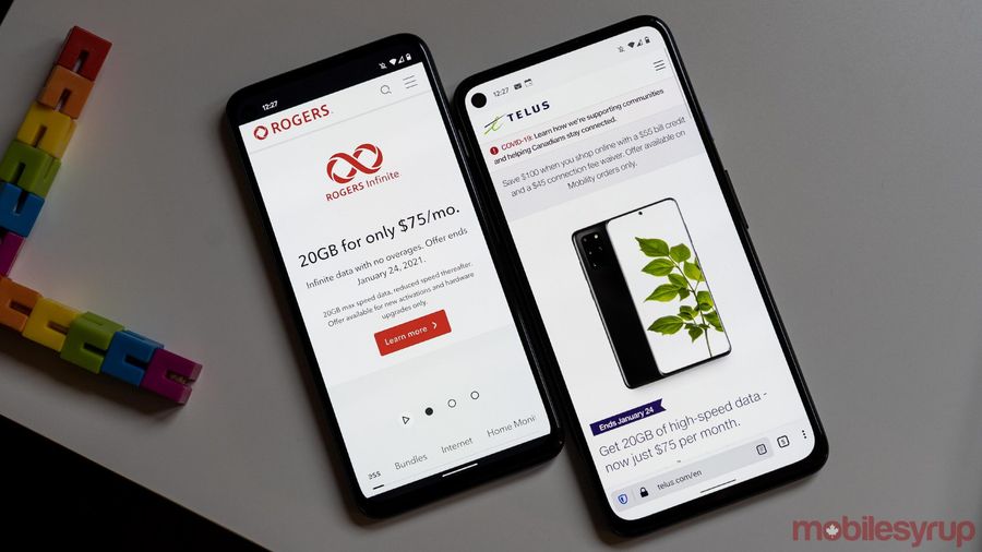 Rogers and Telus websites on mobile phones
