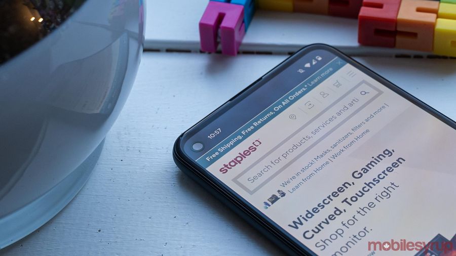 Staples website on a smartphone