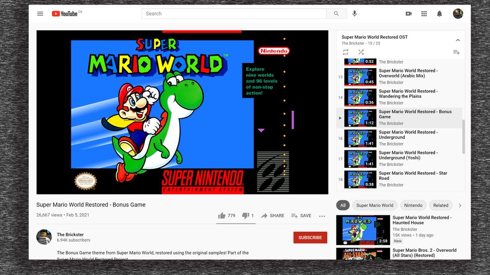 The uncompressed Super Mario World soundtrack is my new work mix