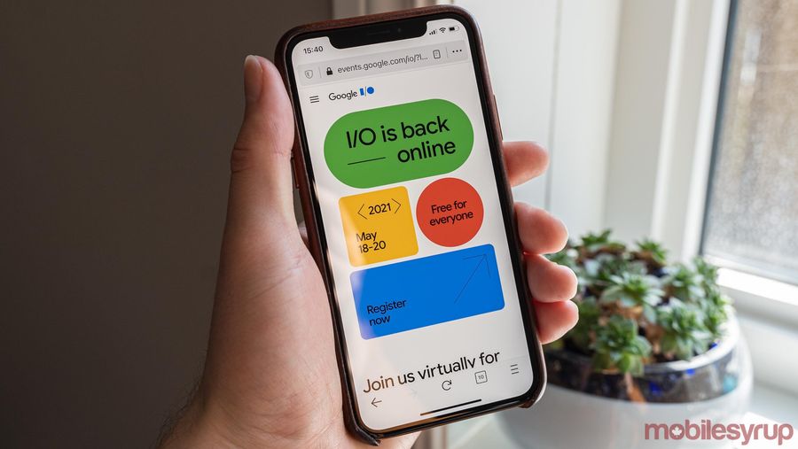 Google I/O 2021 website on a smartphone