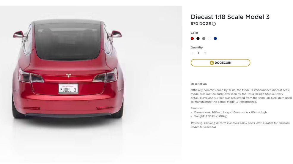 Tesla’s merch store enables Dogecoin payments