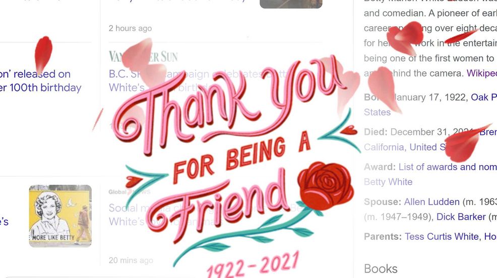 Google honours Betty White’s 100th birthday with Search easter egg