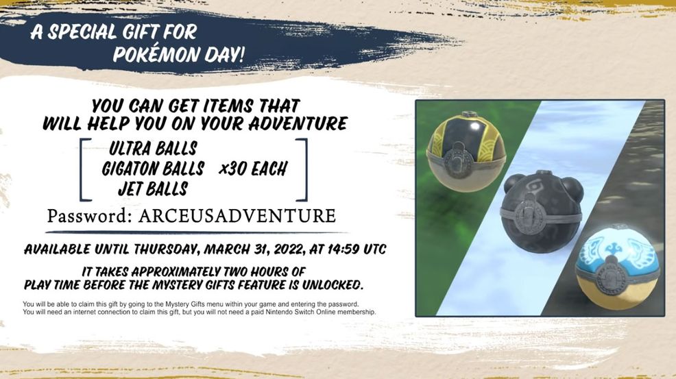 Get freebies for Pokémon Legends: Arceus until March 31st