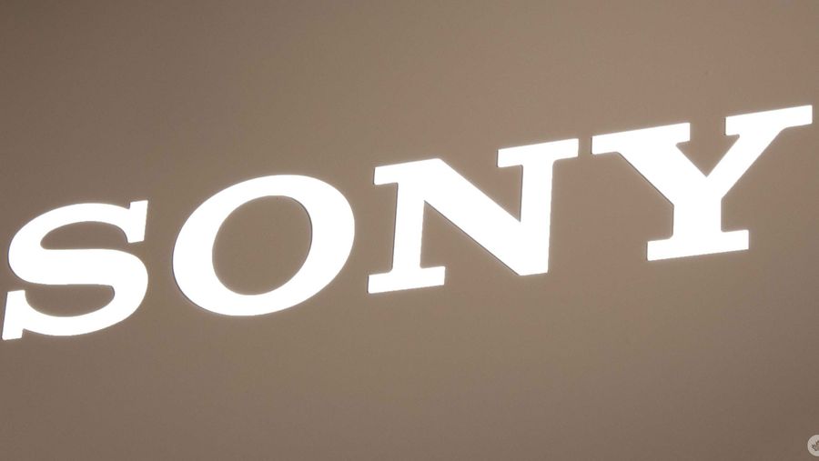 illuminated Sony logo on grey background