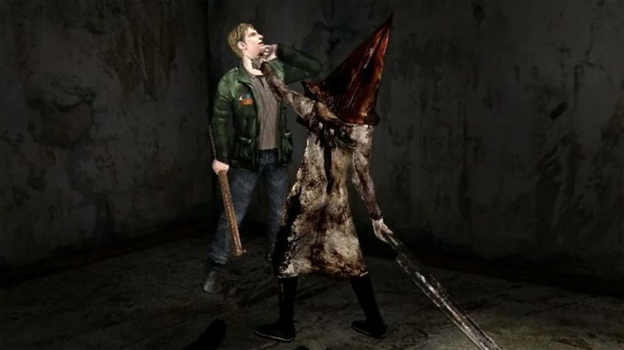 Silent Hill 2 -- Pyramid Head grabs James