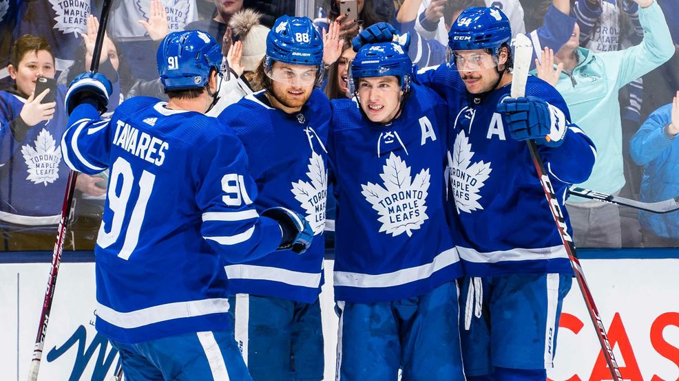 Toronto Maple Leafs players in the rink
