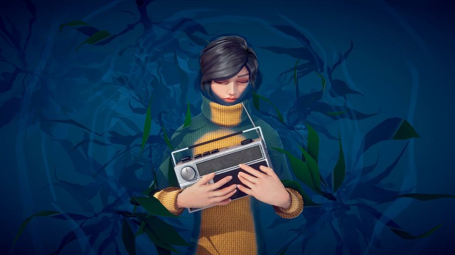 A Memoir Blue Miriam holds radio