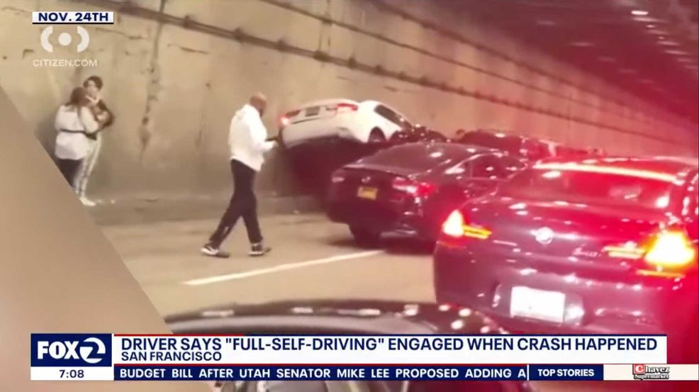Driver blames his Tesla’s Full Self-Driving for an eight-car pileup