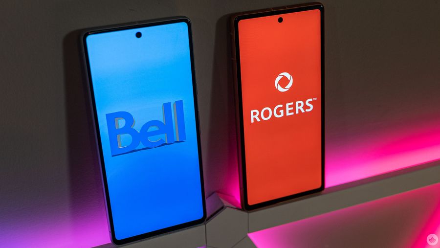 Bell and Rogers logos on smartphones.