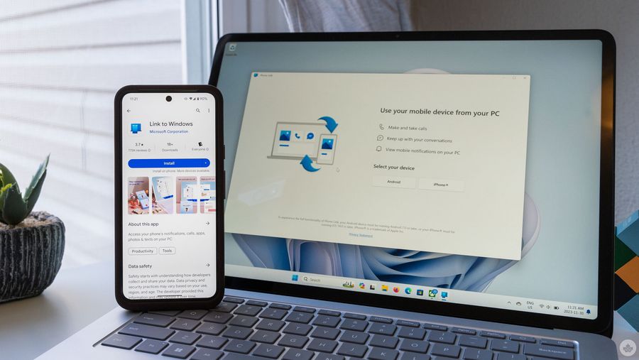 Link to Windows on an Android phone with Phone Link on a Windows PC.