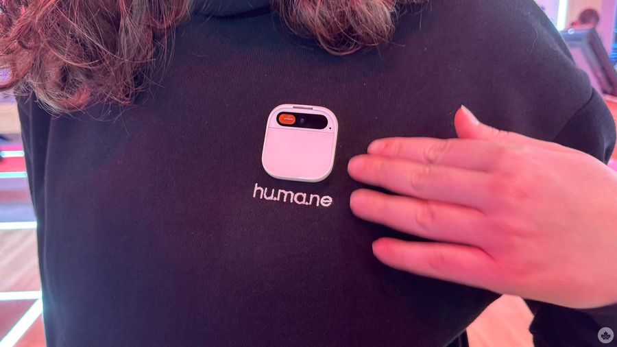 Humane ai pin on a shirt