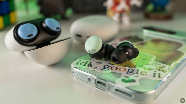 Google Pixel Buds Pro 2 sitting on a phone.