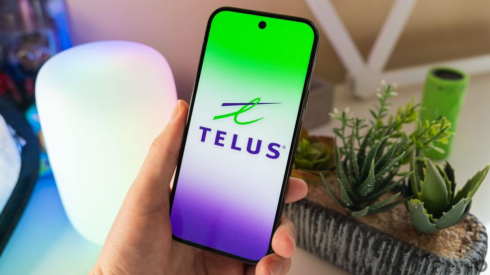 Telus logo on a smartphone.