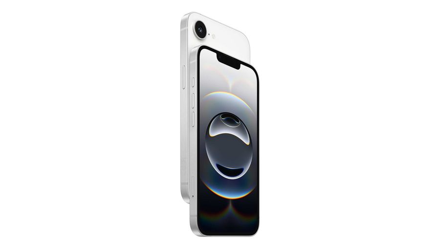 iPhone 16e showing the phone in black and white