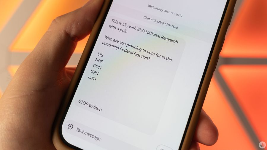 Canadian election text from ERG National Research.