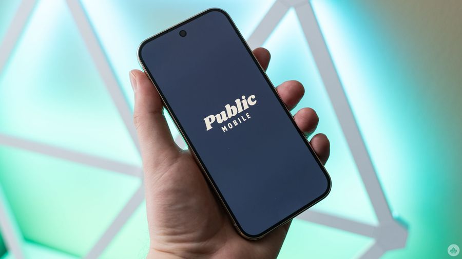 Public Mobile logo on a phone.