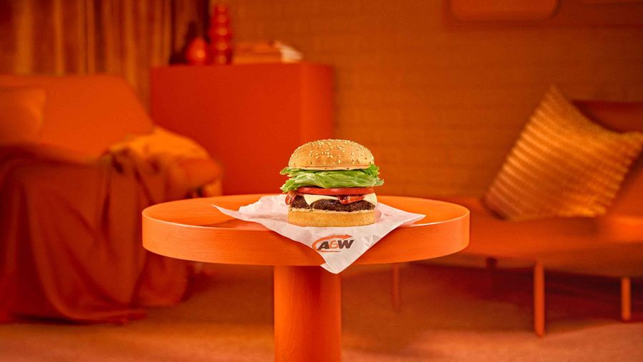 A&W mozza burger on table