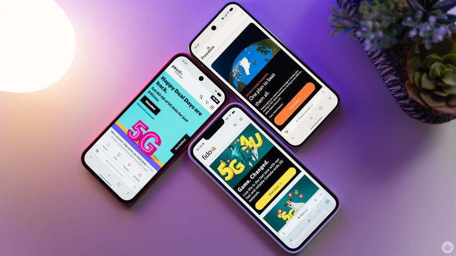 Koodo, Fido, and Freedom Mobile websites on phones.