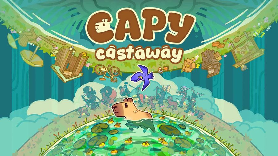 Capy Castaway key art featuring Capy the capybara and Corvi the crow running