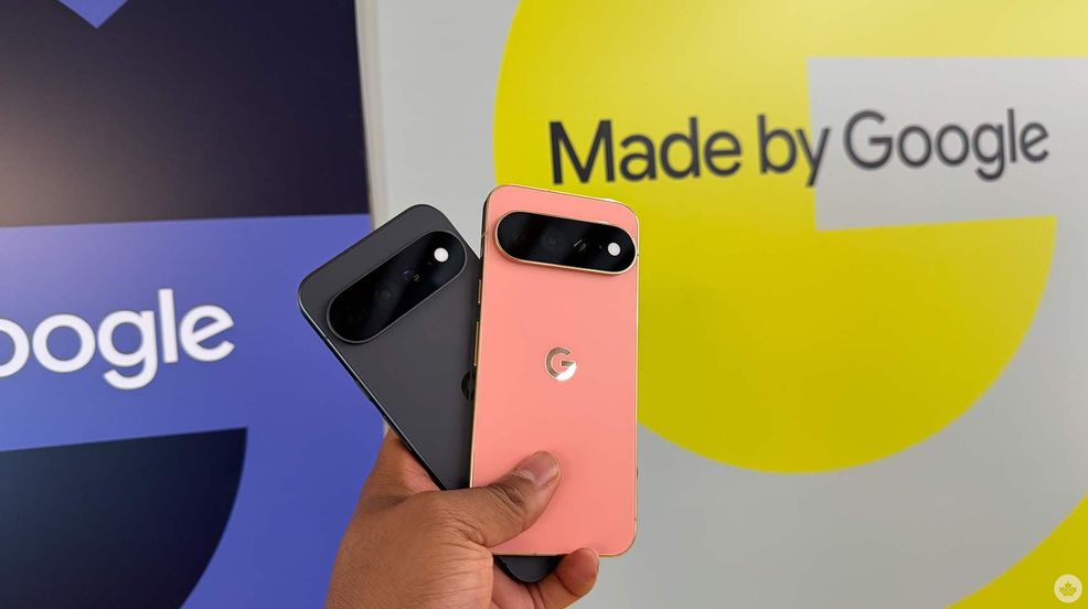 Two Google Pixel 11 devices in front of a Made by Google banner