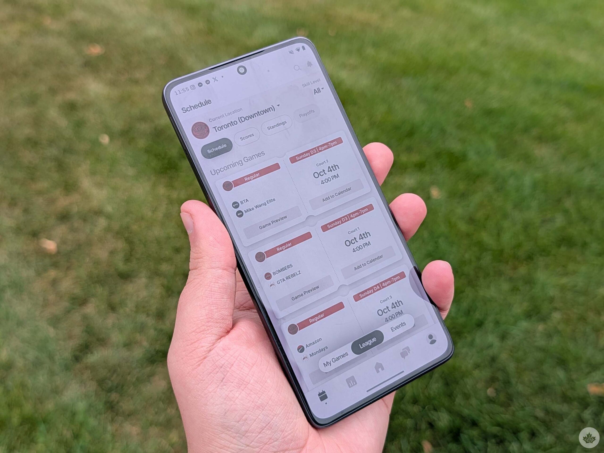 Brodie Rec League app on a smartphone.