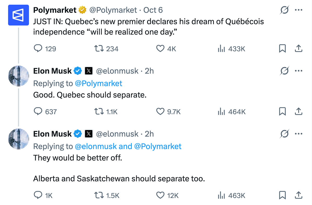 Elon Musk separatism tweets.