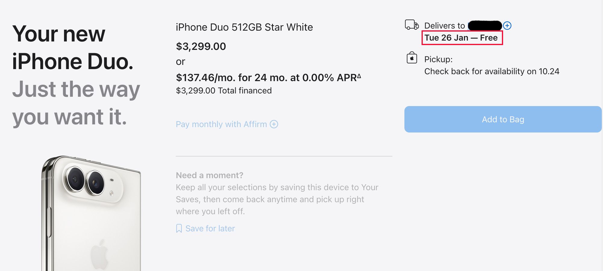 iPhone Duo pre-order ship time.