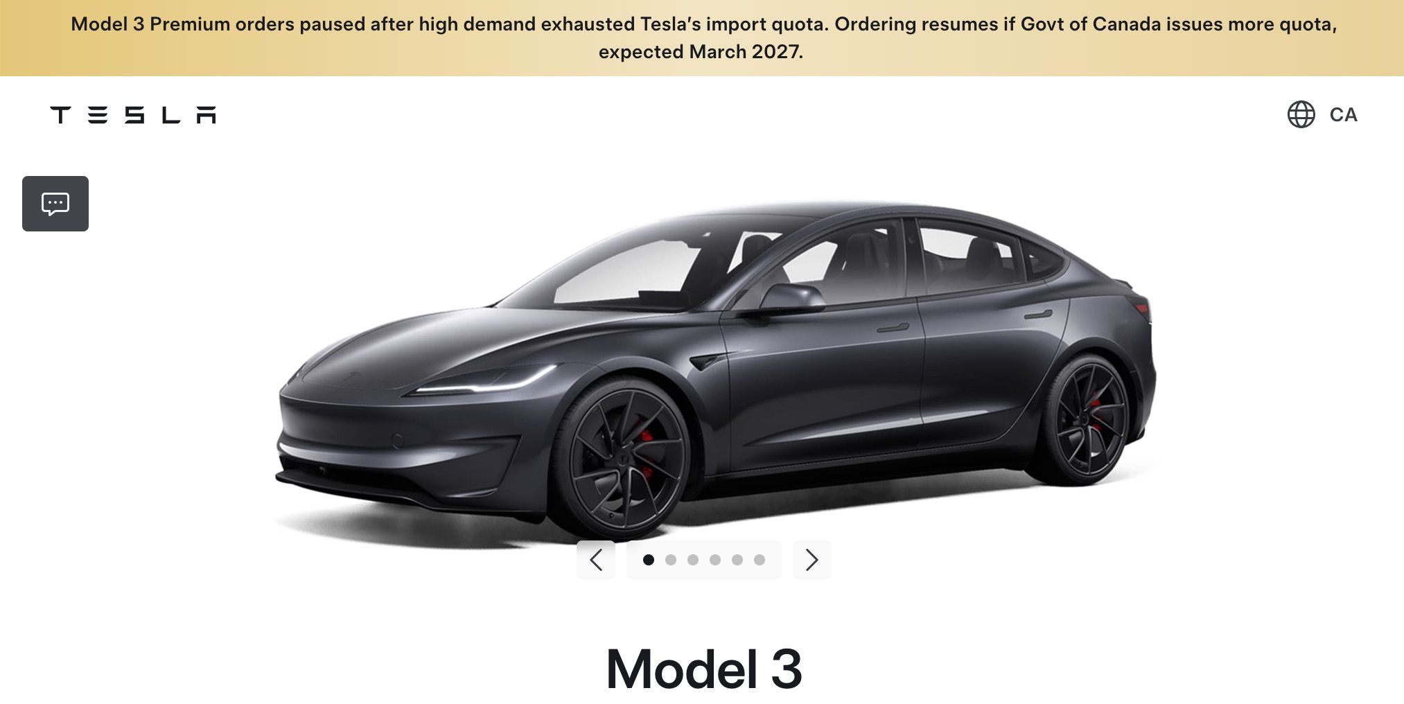 Tesla Model 3 import notice.