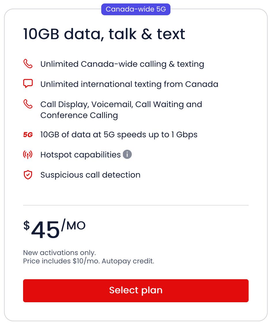 Virgin Plus' $45 plan as of Oct. 14, 2026.